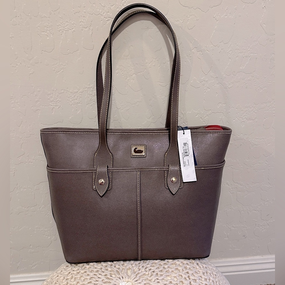 New Dooney & Bourke Camden Saffiano Double Pocket Tote includes Dust Bag